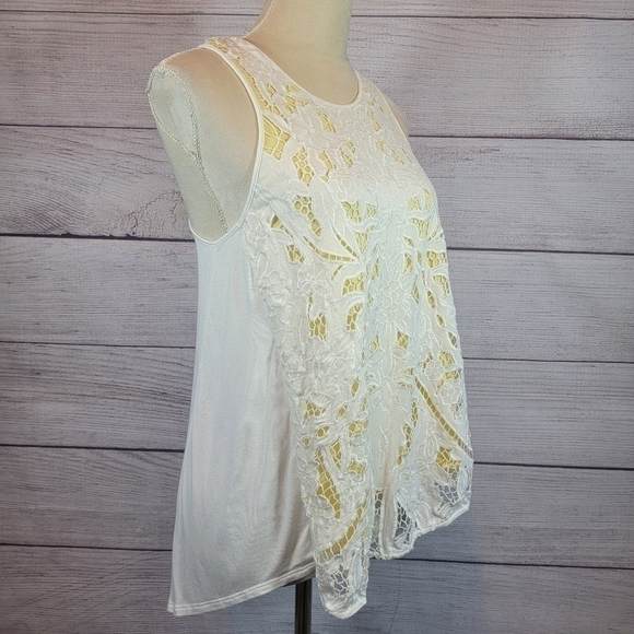ANTHROPOLOGIE Akemi + Kin Lace Tank Top Cami Yellow White Size Small - Picture 6 of 8